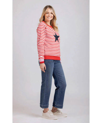 Mi Moso Striped Delight Sweat Shirt - Red
